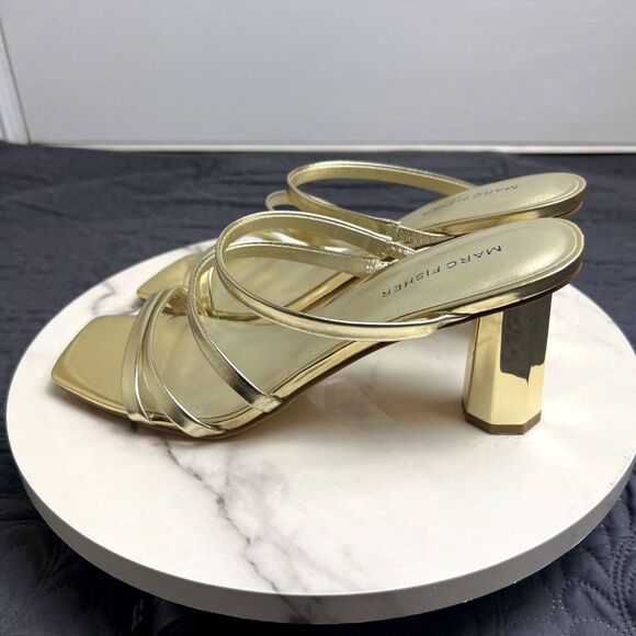Marc Fisher Women's Kristin Heeled Sandal Strappy Gold Block Heels SZ 8.5 : NWOT - Picture 5 of 15
